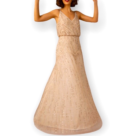 New BHLDN Fidelia 2, 4, 6, 8 Oyster Cream Allover Sequins Embellished Maxi Gown - Picture 7 of 13